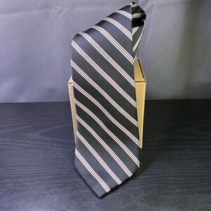 Ashford & Brooks London Mens Handmade Silk Tie Black w/Red‎ White Stripes
